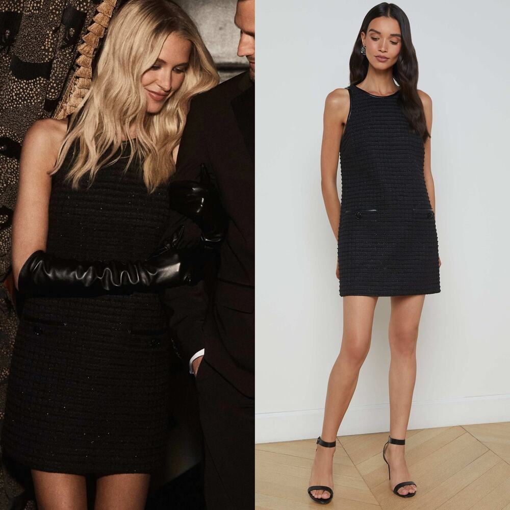 L'AGENCE Florian Tweed Shift Dress Black